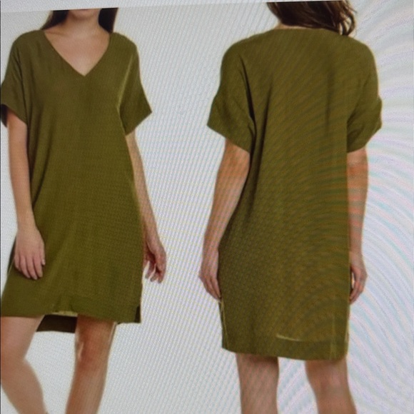 Madewell Novel Olive Crepe V-Neck Short Sleeve Mini Shift Dress Size Medium - Picture 9 of 9